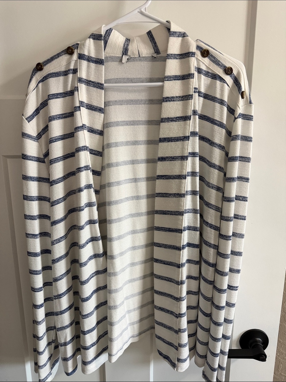 Striped Open-Front Women’s Sweater Cardigan - White & Navy
